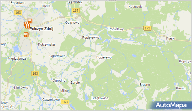 mapa Popielewo gmina Połczyn-Zdrój, Popielewo gmina Połczyn-Zdrój na mapie Targeo