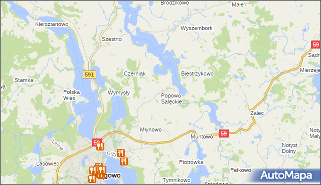 mapa Popowo Salęckie, Popowo Salęckie na mapie Targeo