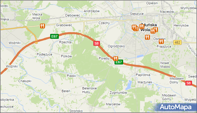 mapa Poręby gmina Zduńska Wola, Poręby gmina Zduńska Wola na mapie Targeo