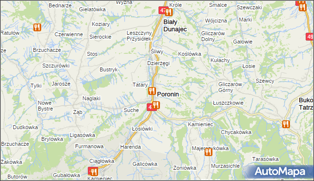 mapa Poronin, Poronin na mapie Targeo