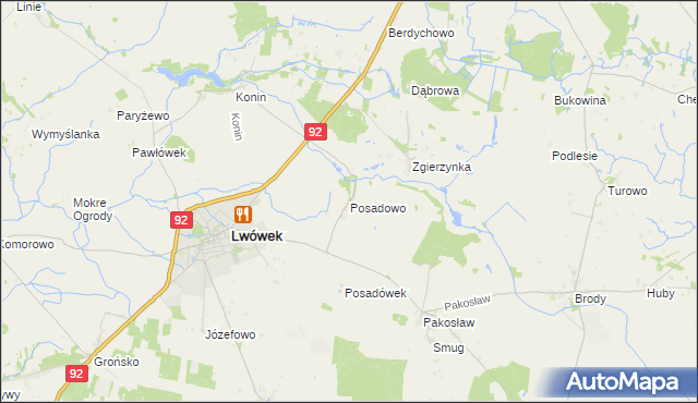 mapa Posadowo gmina Lwówek, Posadowo gmina Lwówek na mapie Targeo