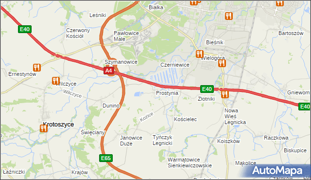 mapa Prostynia gmina Krotoszyce, Prostynia gmina Krotoszyce na mapie Targeo