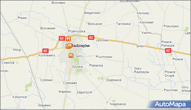 mapa Pruchnowo gmina Radziejów, Pruchnowo gmina Radziejów na mapie Targeo