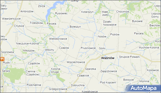 mapa Prusinowice gmina Waśniów, Prusinowice gmina Waśniów na mapie Targeo