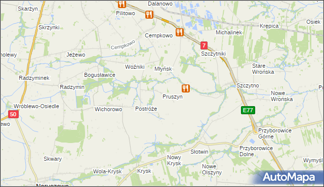 mapa Pruszyn gmina Płońsk, Pruszyn gmina Płońsk na mapie Targeo