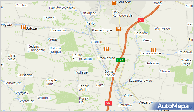 mapa Przesławice gmina Miechów, Przesławice gmina Miechów na mapie Targeo