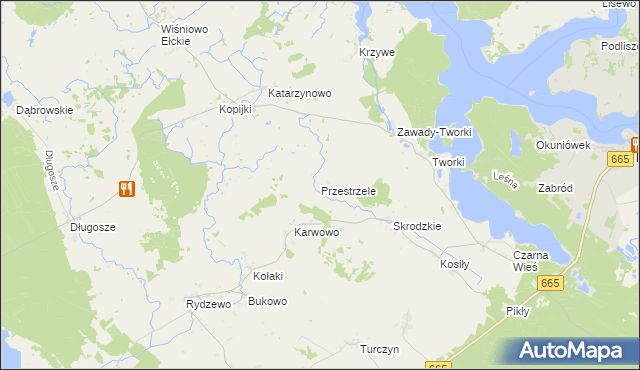 mapa Przestrzele gmina Rajgród, Przestrzele gmina Rajgród na mapie Targeo