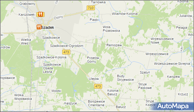 mapa Przybyłów gmina Szadek, Przybyłów gmina Szadek na mapie Targeo