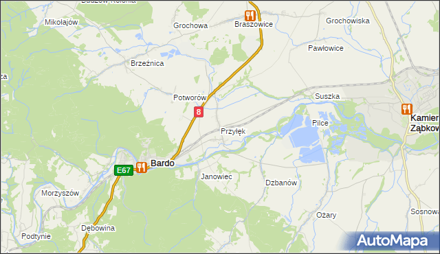 mapa Przyłęk gmina Bardo, Przyłęk gmina Bardo na mapie Targeo