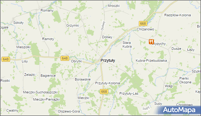 mapa Przytuły powiat łomżyński, Przytuły powiat łomżyński na mapie Targeo