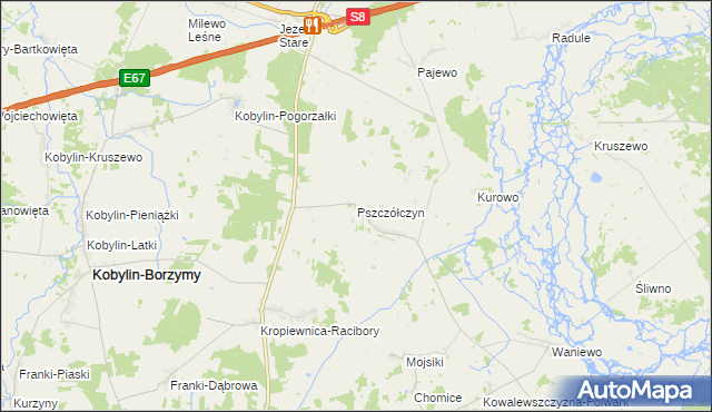 mapa Pszczółczyn gmina Kobylin-Borzymy, Pszczółczyn gmina Kobylin-Borzymy na mapie Targeo