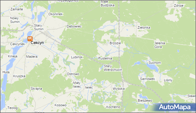 mapa Pustelnia gmina Cekcyn, Pustelnia gmina Cekcyn na mapie Targeo