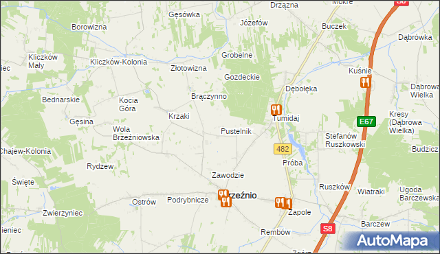 mapa Pustelnik gmina Brzeźnio, Pustelnik gmina Brzeźnio na mapie Targeo