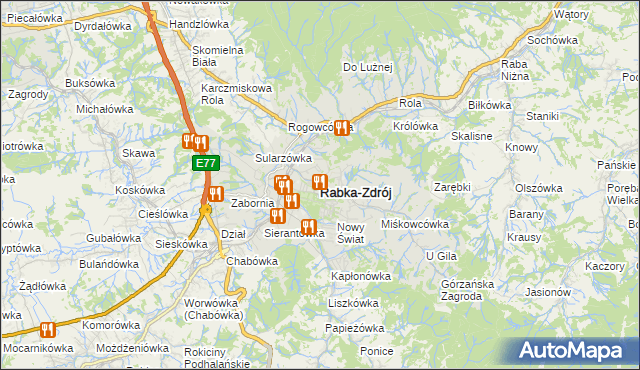 mapa Rabka-Zdrój, Rabka-Zdrój na mapie Targeo