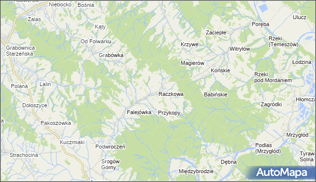 mapa Raczkowa gmina Sanok, Raczkowa gmina Sanok na mapie Targeo