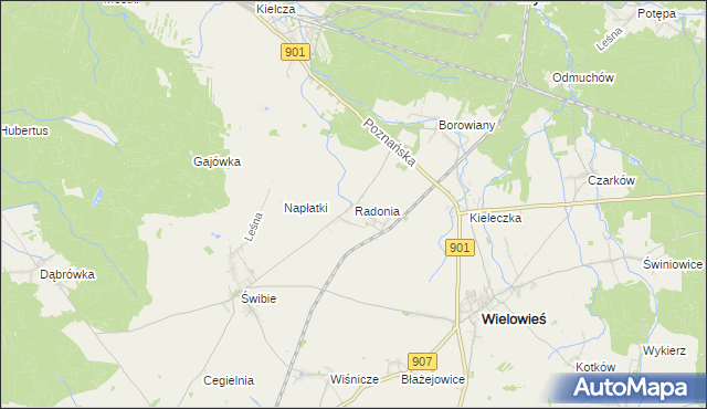 mapa Radonia gmina Wielowieś, Radonia gmina Wielowieś na mapie Targeo