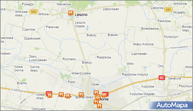 mapa Radzików gmina Błonie, Radzików gmina Błonie na mapie Targeo