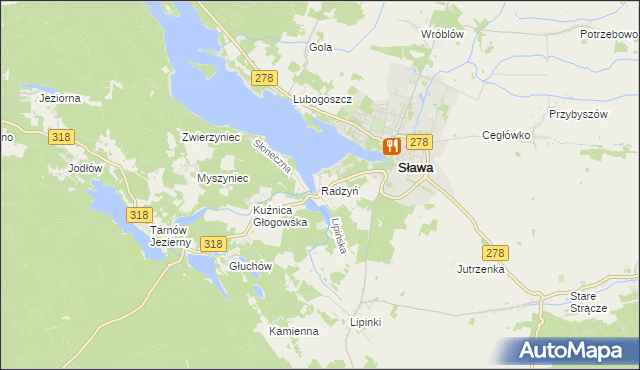 mapa Radzyń gmina Sława, Radzyń gmina Sława na mapie Targeo