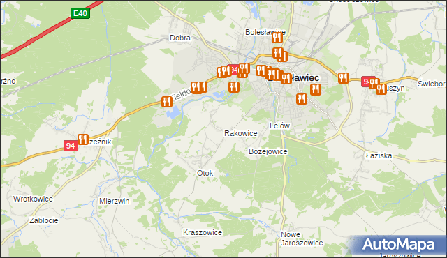 mapa Rakowice gmina Bolesławiec, Rakowice gmina Bolesławiec na mapie Targeo