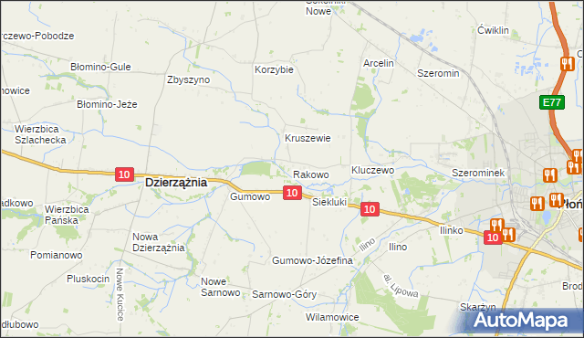 mapa Rakowo gmina Dzierzążnia, Rakowo gmina Dzierzążnia na mapie Targeo