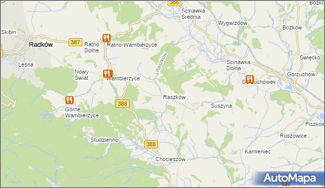 mapa Raszków gmina Radków, Raszków gmina Radków na mapie Targeo