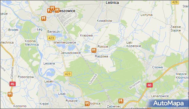 mapa Raszowa gmina Leśnica, Raszowa gmina Leśnica na mapie Targeo