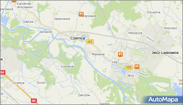 mapa Ratowice gmina Czernica, Ratowice gmina Czernica na mapie Targeo