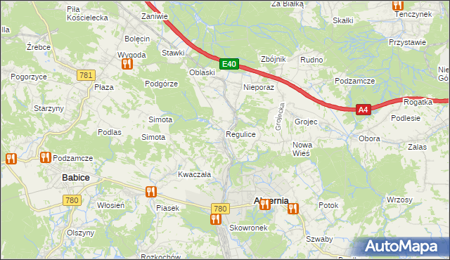 mapa Regulice gmina Alwernia, Regulice gmina Alwernia na mapie Targeo