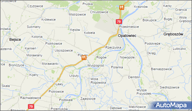 mapa Rogów gmina Opatowiec, Rogów gmina Opatowiec na mapie Targeo