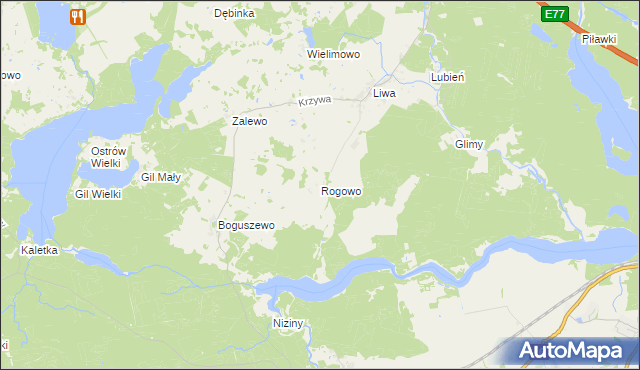 mapa Rogowo gmina Miłomłyn, Rogowo gmina Miłomłyn na mapie Targeo