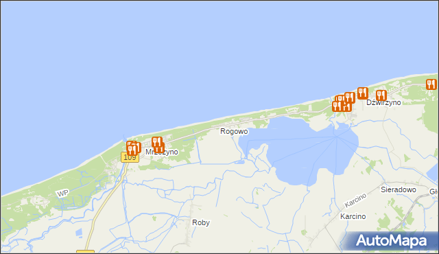 mapa Rogowo gmina Trzebiatów, Rogowo gmina Trzebiatów na mapie Targeo