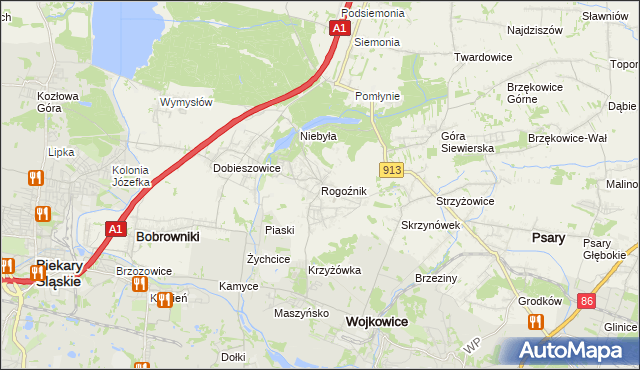mapa Rogoźnik gmina Bobrowniki, Rogoźnik gmina Bobrowniki na mapie Targeo