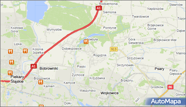 mapa Rogoźnik gmina Bobrowniki, Rogoźnik gmina Bobrowniki na mapie Targeo