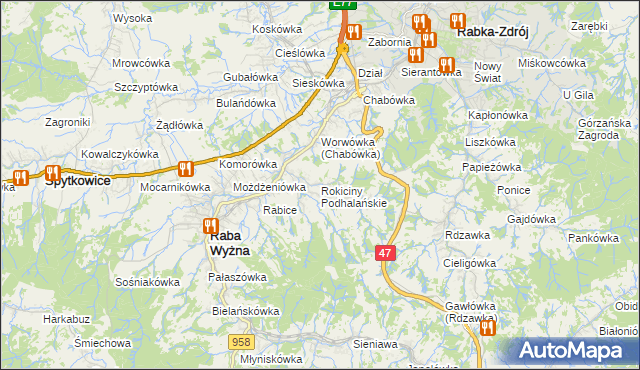 mapa Rokiciny Podhalańskie, Rokiciny Podhalańskie na mapie Targeo