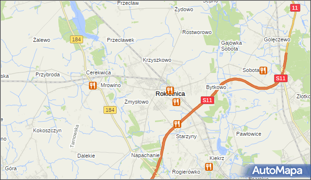 mapa Rokietnica powiat poznański, Rokietnica powiat poznański na mapie Targeo