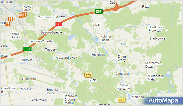 mapa Rokitnica gmina Łask, Rokitnica gmina Łask na mapie Targeo