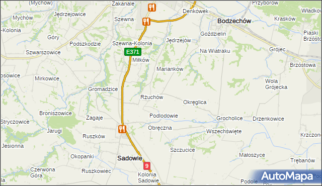 mapa Romanów gmina Bodzechów, Romanów gmina Bodzechów na mapie Targeo