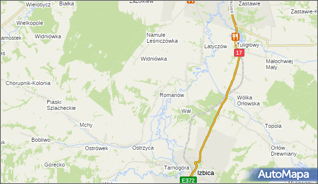 mapa Romanów gmina Izbica, Romanów gmina Izbica na mapie Targeo