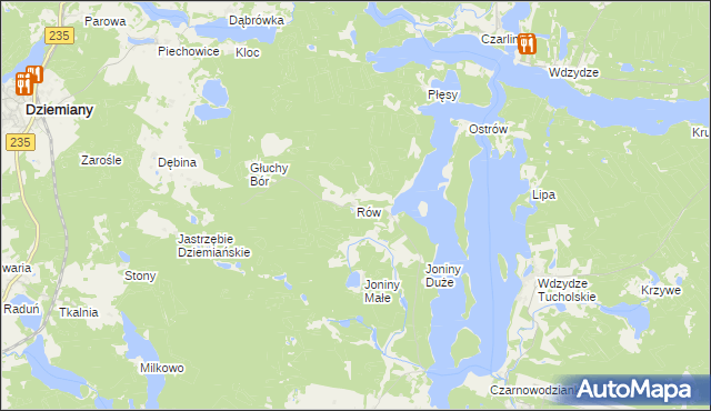 mapa Rów gmina Dziemiany, Rów gmina Dziemiany na mapie Targeo