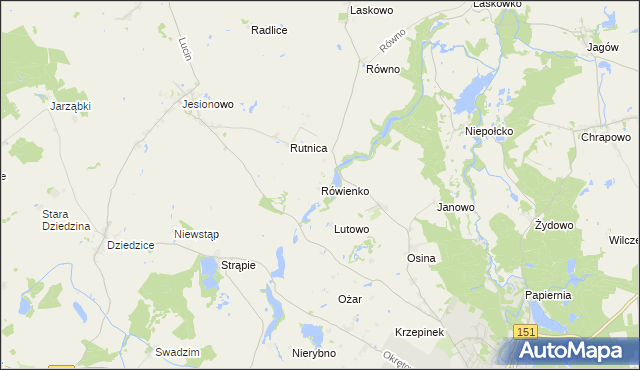 mapa Rówienko gmina Barlinek, Rówienko gmina Barlinek na mapie Targeo