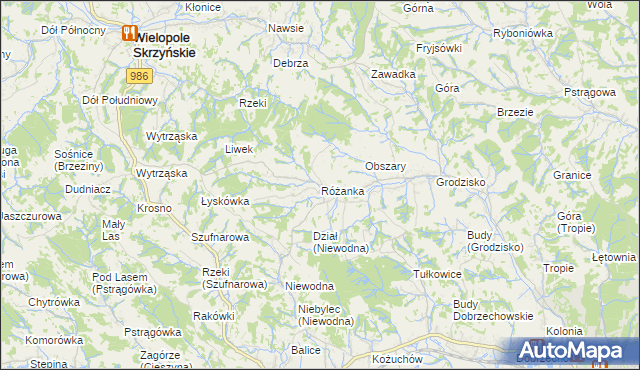 mapa Różanka gmina Wiśniowa, Różanka gmina Wiśniowa na mapie Targeo