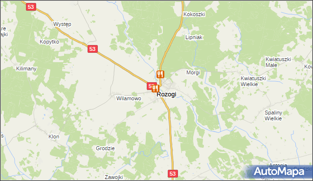 mapa Rozogi powiat szczycieński, Rozogi powiat szczycieński na mapie Targeo