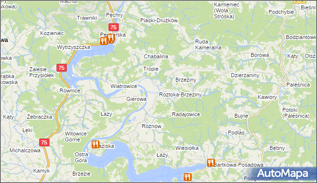 mapa Roztoka-Brzeziny, Roztoka-Brzeziny na mapie Targeo