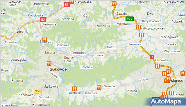 mapa Rudnik gmina Sułkowice, Rudnik gmina Sułkowice na mapie Targeo