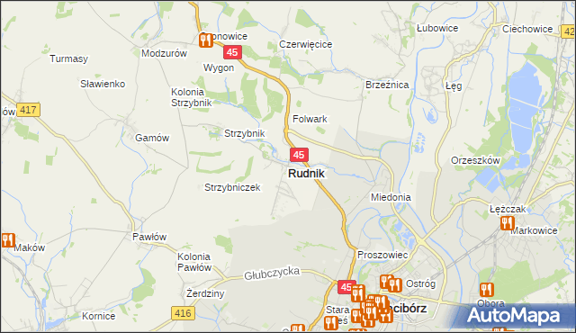 mapa Rudnik powiat raciborski, Rudnik powiat raciborski na mapie Targeo