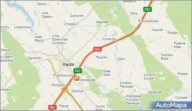 mapa Rudniki gmina Raczki, Rudniki gmina Raczki na mapie Targeo