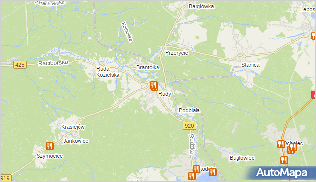 mapa Rudy gmina Kuźnia Raciborska, Rudy gmina Kuźnia Raciborska na mapie Targeo