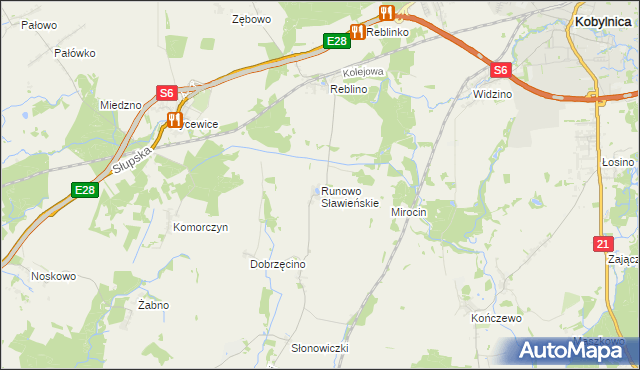 mapa Runowo Sławieńskie, Runowo Sławieńskie na mapie Targeo