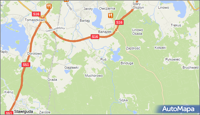 mapa Ruś gmina Stawiguda, Ruś gmina Stawiguda na mapie Targeo