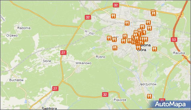 mapa Rybno gmina Świdnica, Rybno gmina Świdnica na mapie Targeo